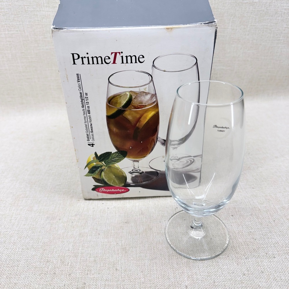 Pasabahce PrimeTime 13.5 oz Goblet Glass Set of 4 Clear Footed Stemware Turkey